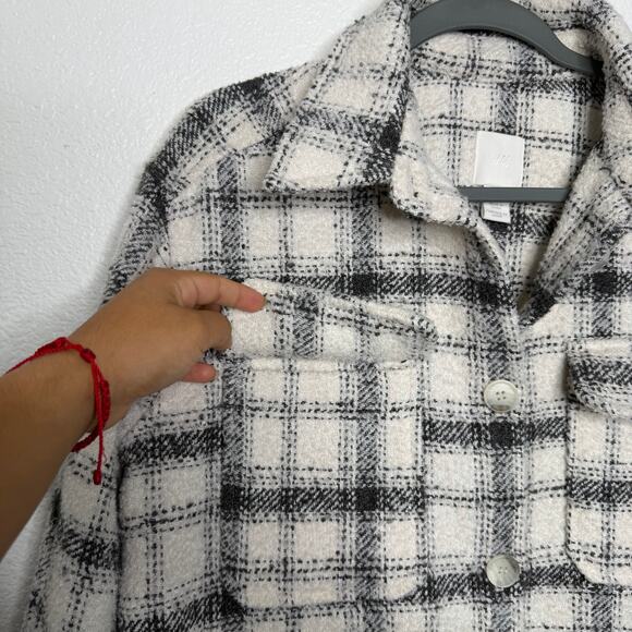 H&M Womens Jacket Size S Plaid White Black Shacket Button Front Oversized - Picture 11 of 12